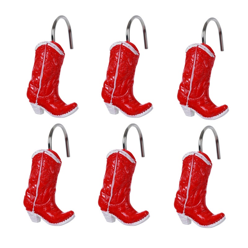 Twofishes Xmas Glod Boots Shower Curtain Hooks Set of 12 Decorative Rust Proof Christmas Red Boots Shower Curtain Rings Pack of 12 (Red Boots) - Image 1